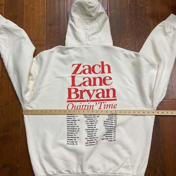 Zach Bryan Quittin' Time Concert Tour Pullover Tan Beige Hoodie Men's Size XXL - Picture 7 of 8